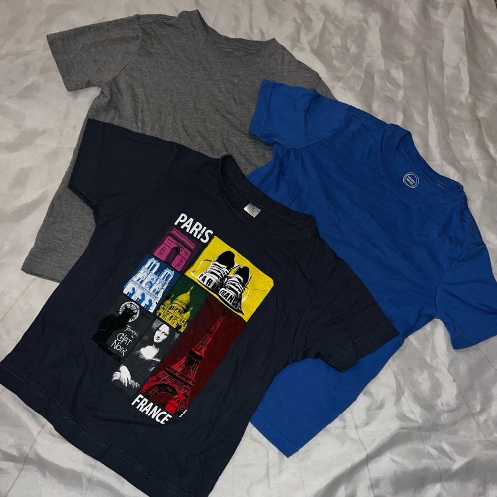 Paris France Graphic Kids T-Shirt Set - Gray, Blue, and Multicolor